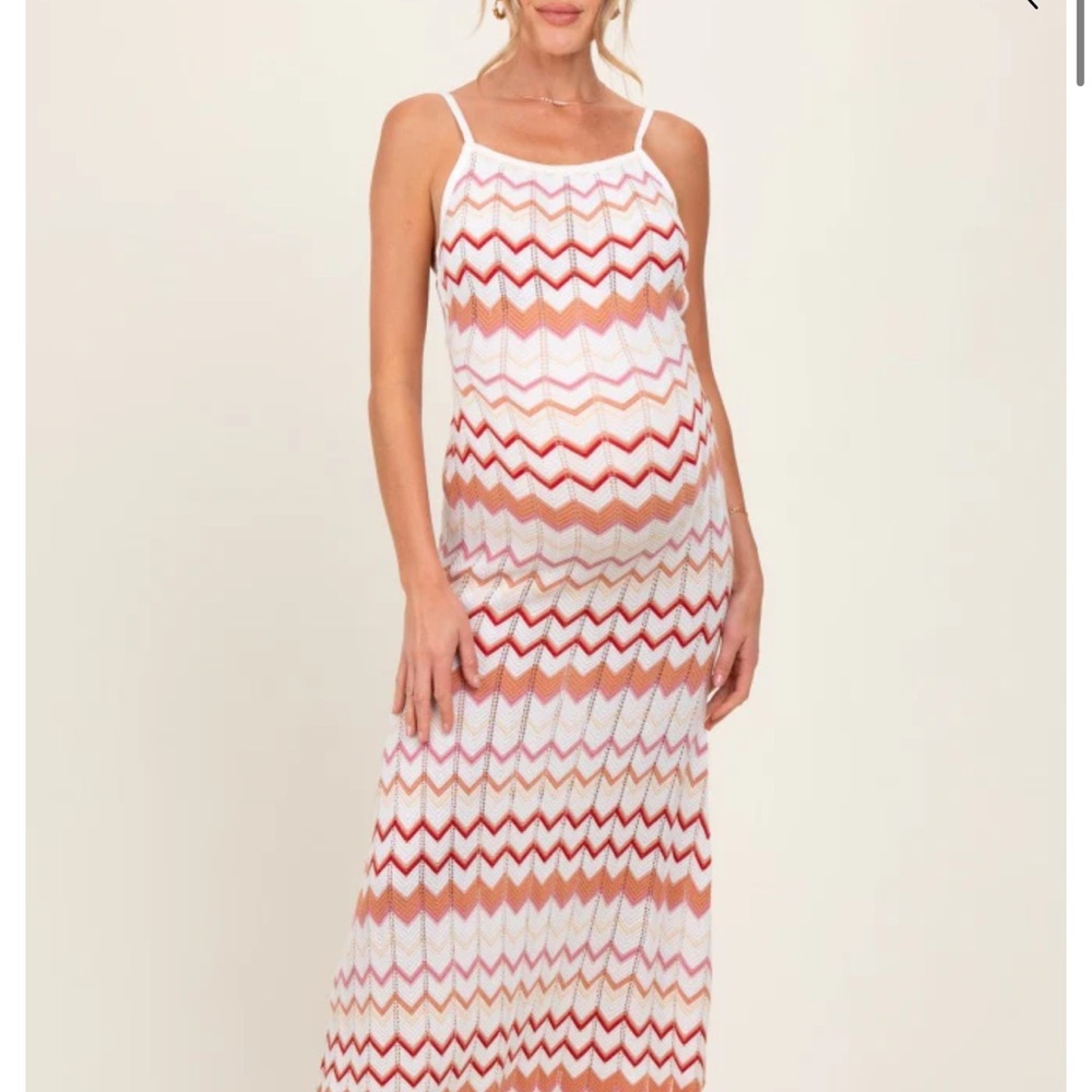 PinkBlush Salmon Pointelle Chevron Knit Open Back Maternity Midi Dress